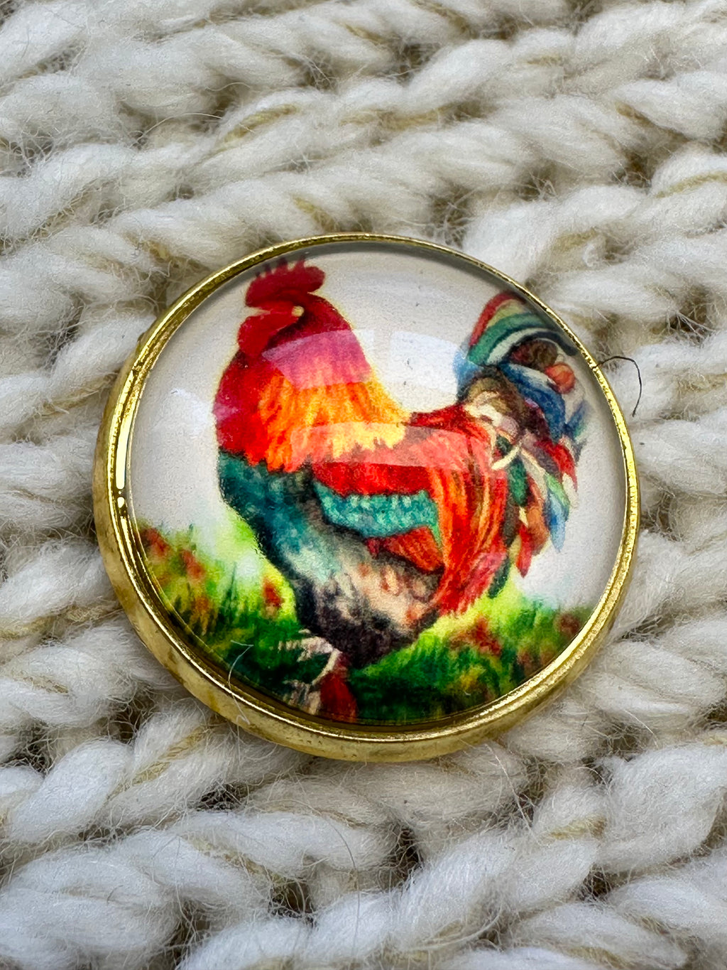 22mm Hand Assembled Glass & Metal Cockerel Button – Sold Individually