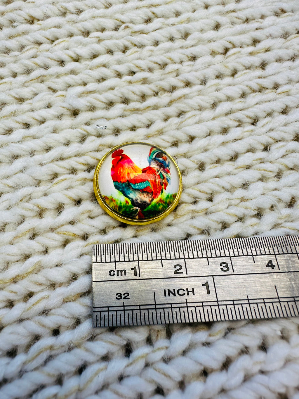 22mm Hand Assembled Glass & Metal Cockerel Button – Sold Individually