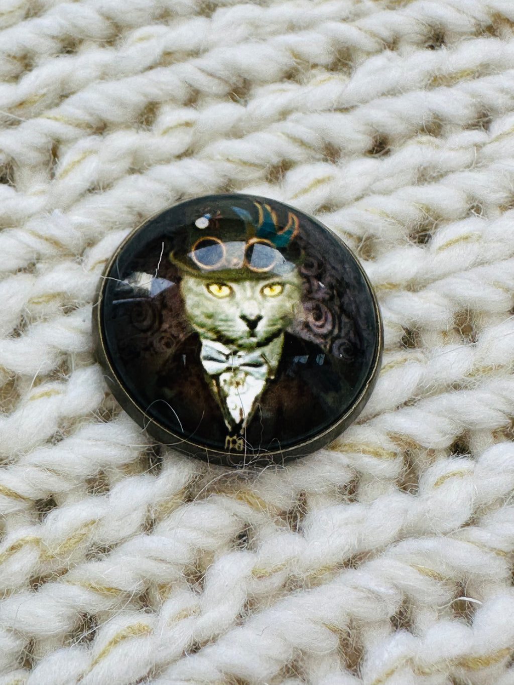 Steampunk Cat Glass Button – 22mm