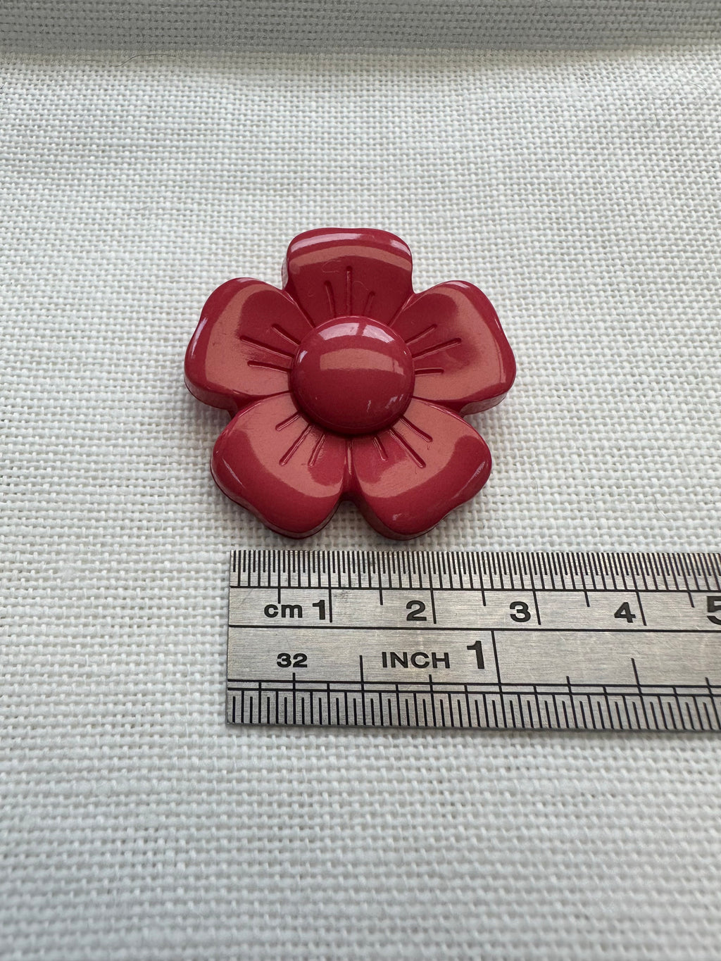 34mm Coral Red Flower Button – Decorative Statement Button – Sold Individually