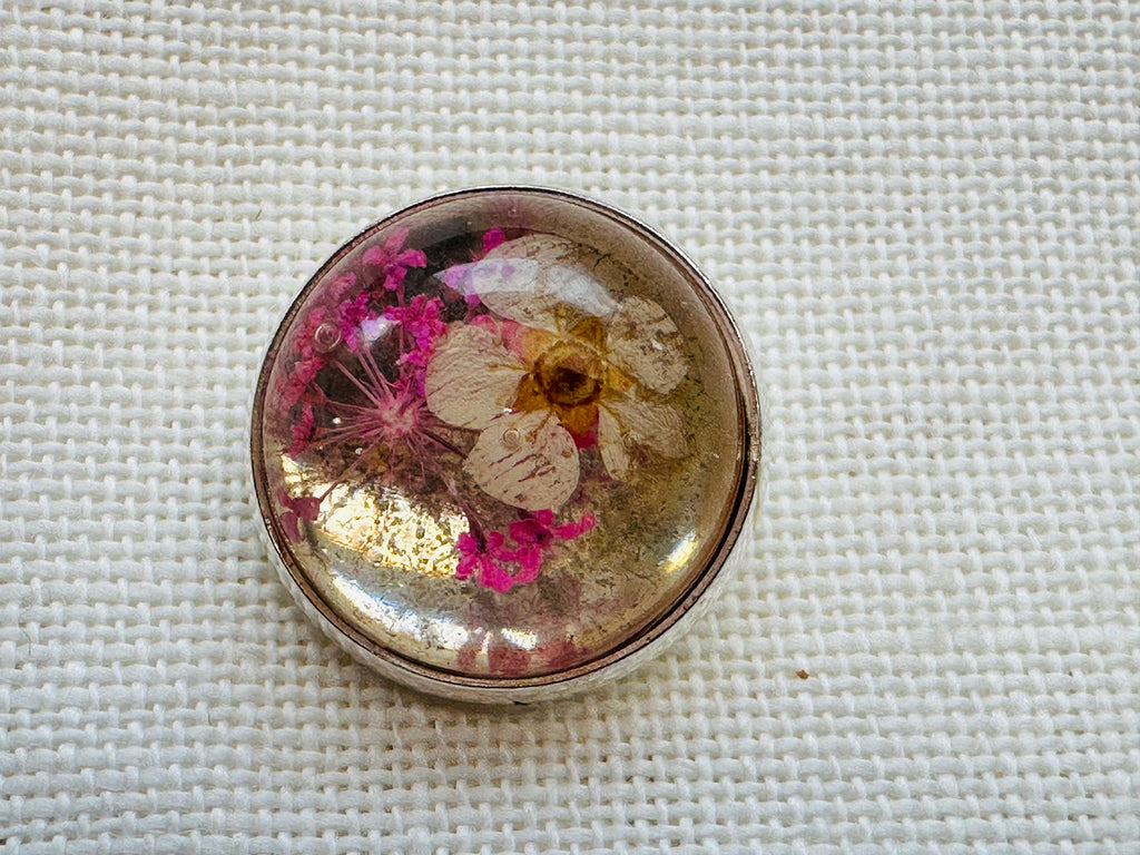 22mm Pressed Flower Glass & Metal Button – Sold Individually
