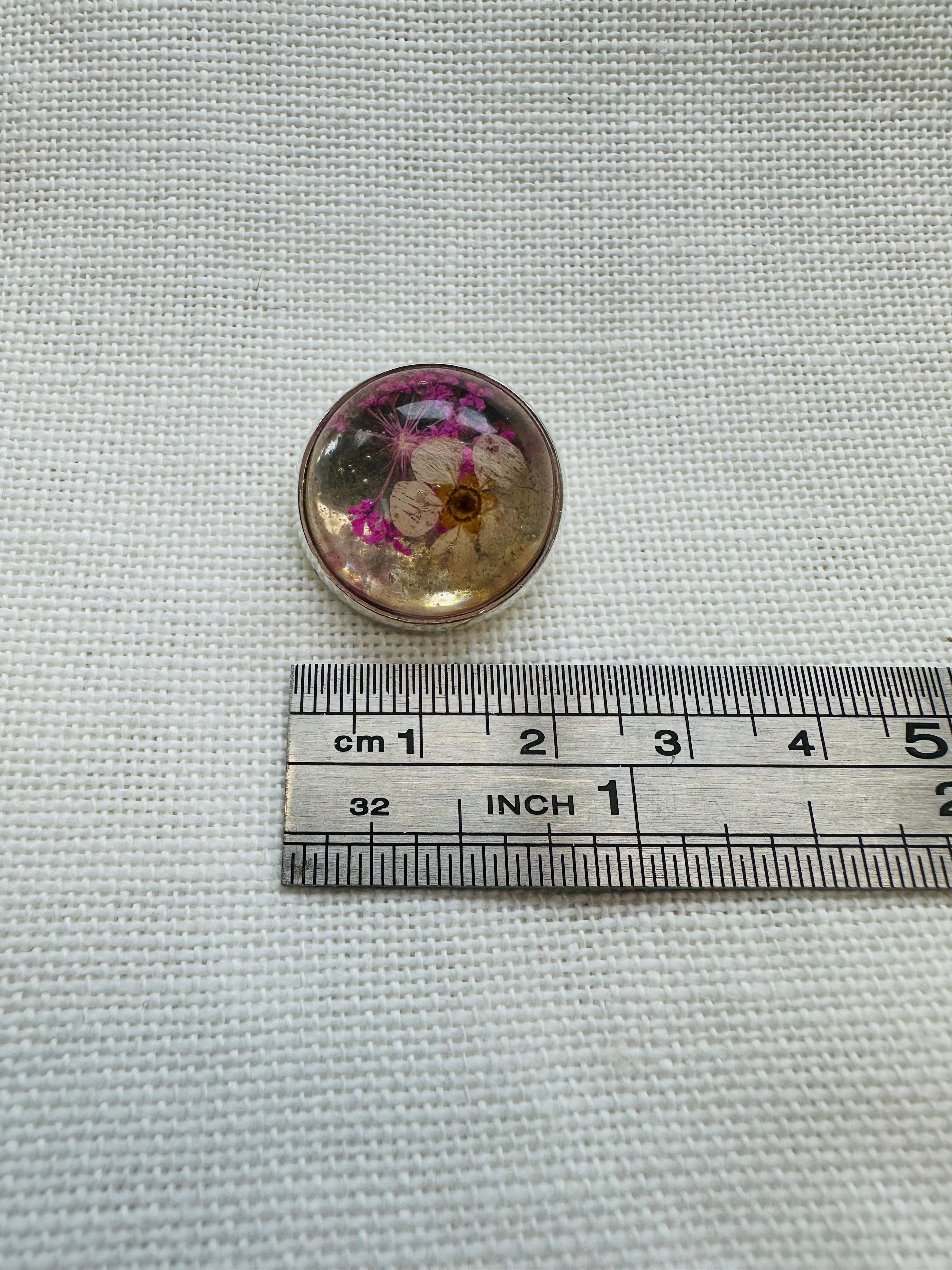 22mm Pressed Flower Glass & Metal Button – Sold Individually