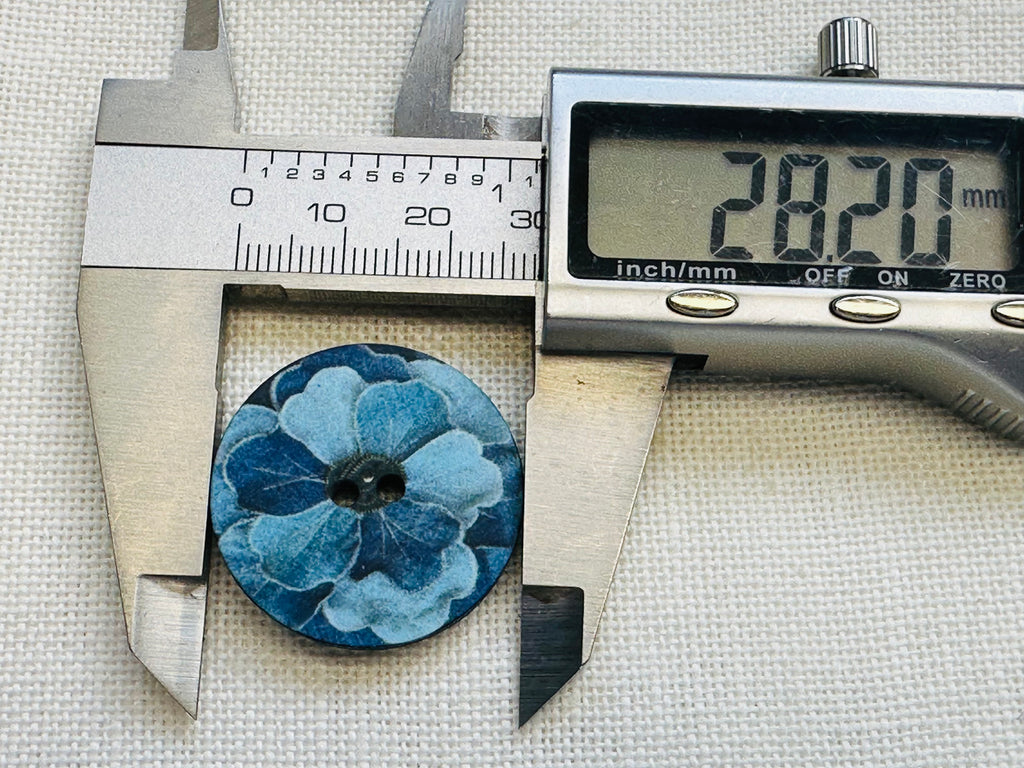 28mm blue floral buttons sold individually
