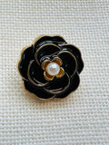 Black & Gold Camellia Flower Button – 18mm – Sold Individually