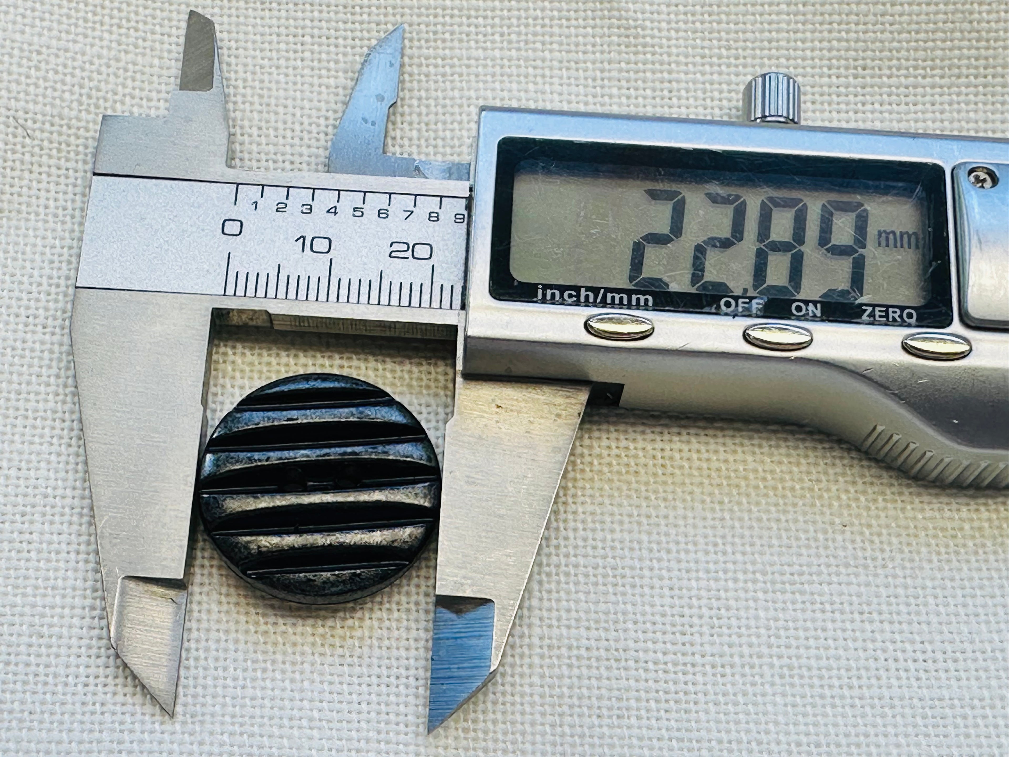 23mm Black & Gunmetal Striped Buttons – Sold Individually