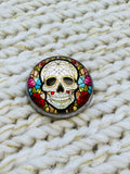 Floral Skull Glass & Metal Button – 22mm