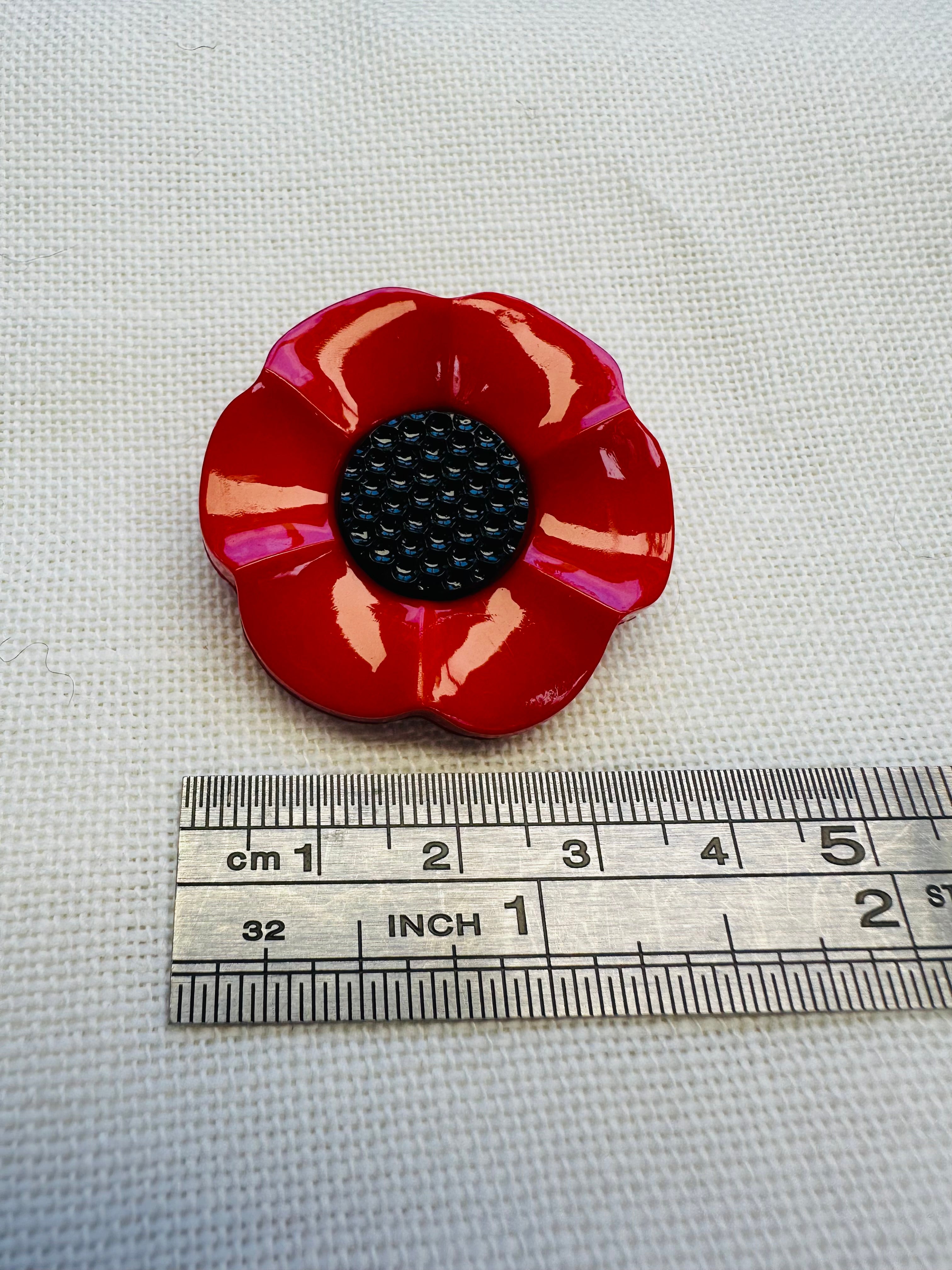 Large Red Poppy Flower Button – 36mm – Coat, Jacket & Craft Button