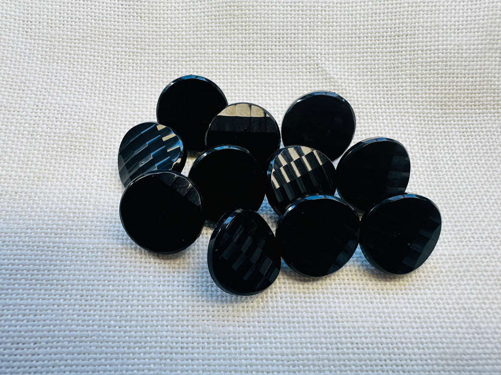 Black Faceted Shank Buttons – 16mm – Pack of 11