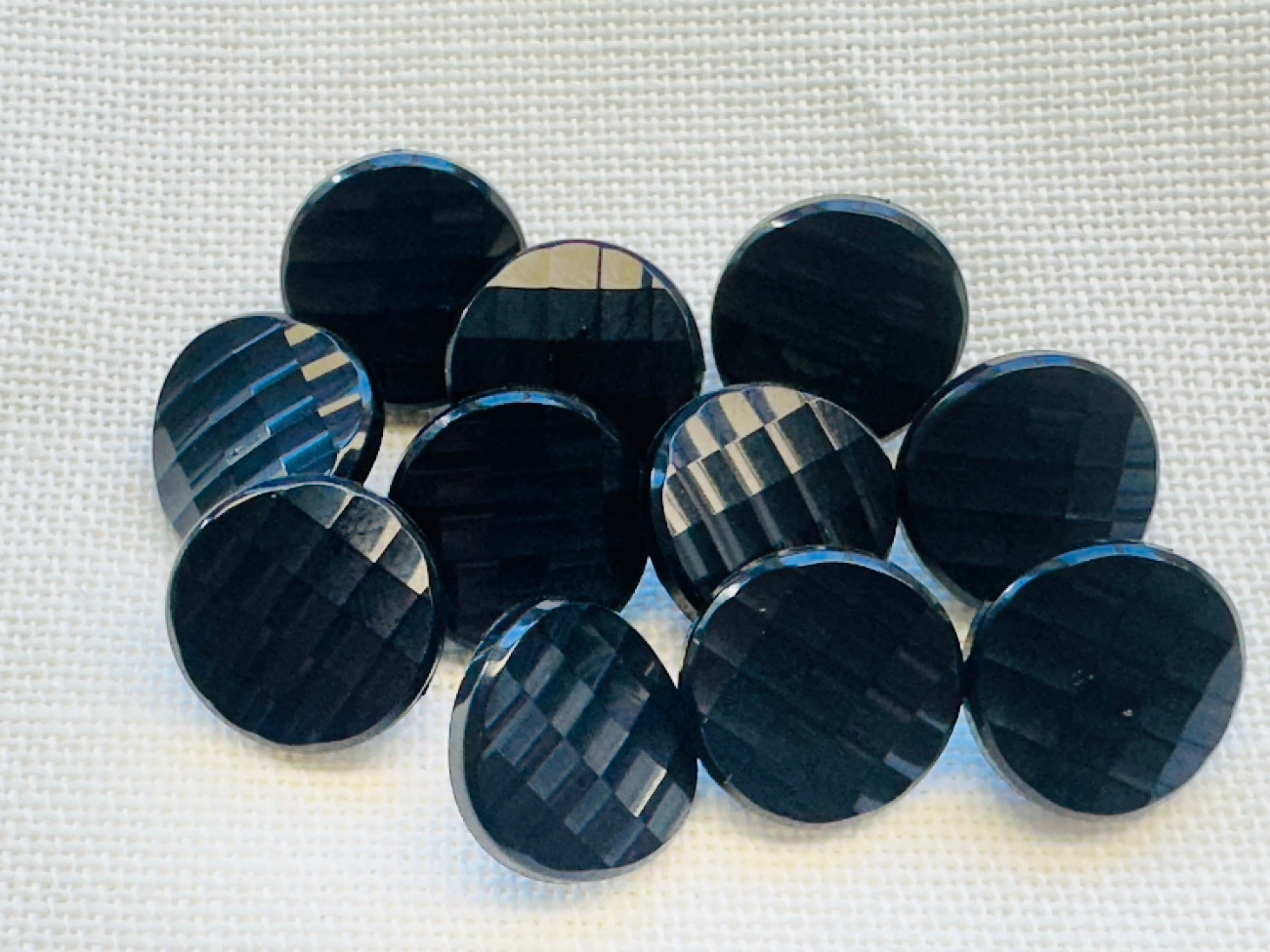 Black Faceted Shank Buttons – 16mm – Pack of 11