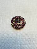 Cerise Pink Leaf Pattern Faux Wood Button – 23mm – Sold Individually