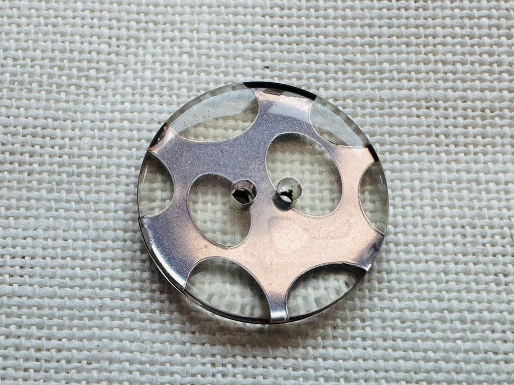 Clear and Silver Patterned Button – 23mm (36L / approx. 15/16") – Sold Individually