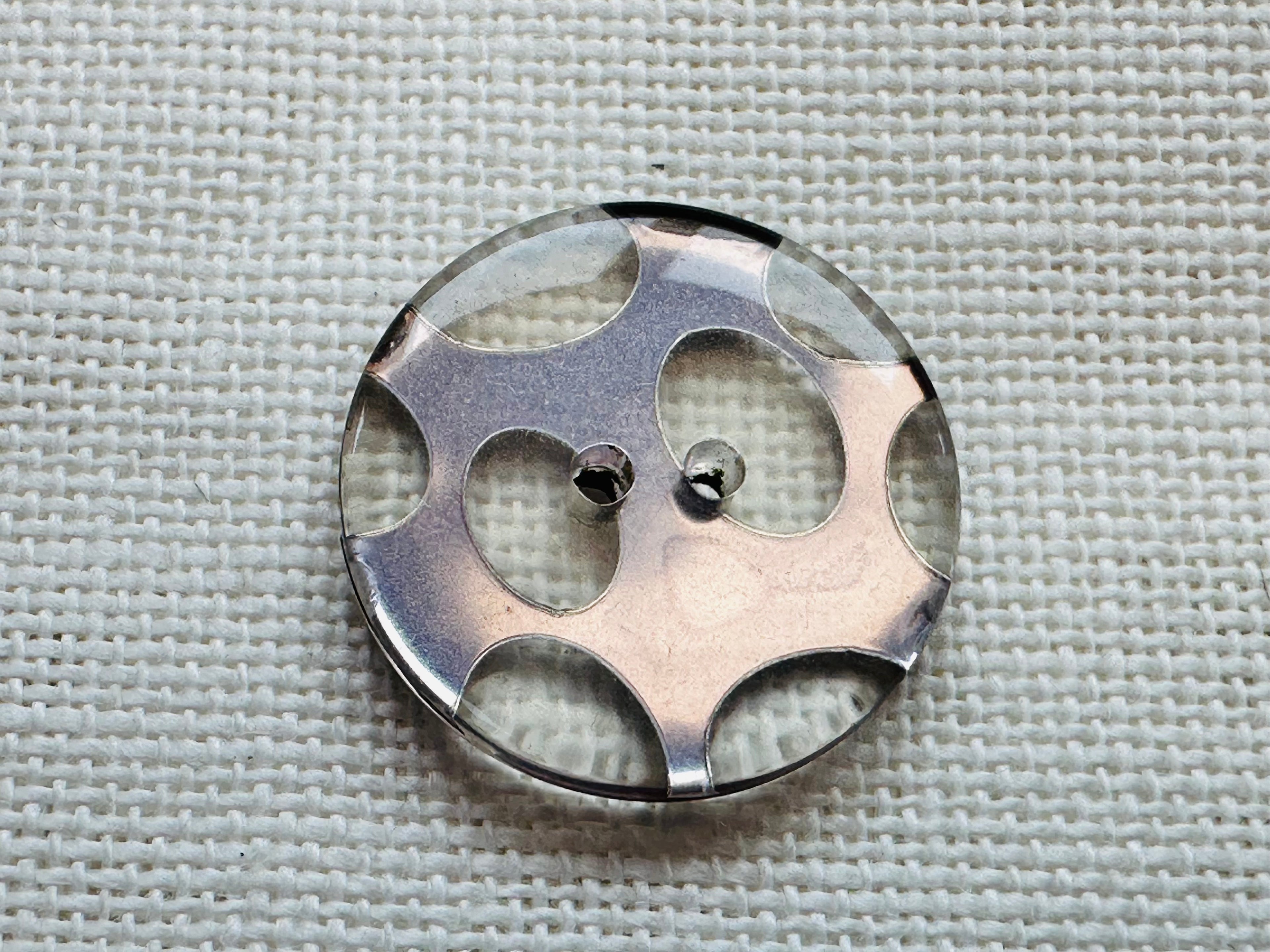 Clear and Silver Patterned Button – 23mm (36L / approx. 15/16") – Sold Individually