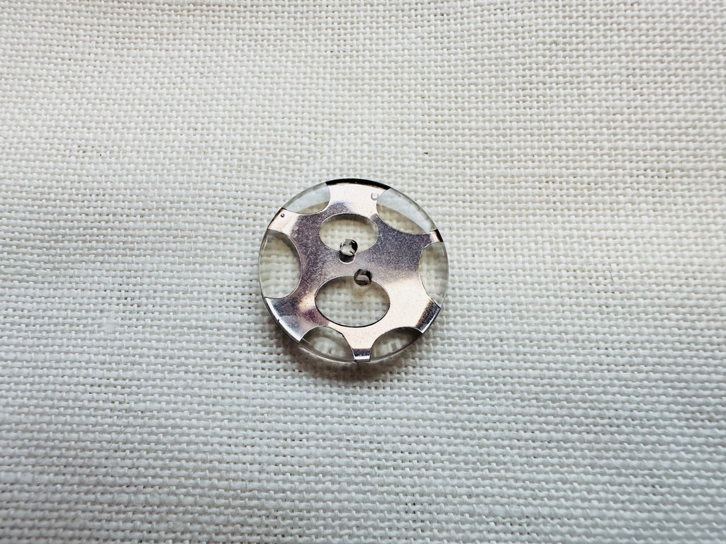 Clear and Silver Patterned Button – 23mm (36L / approx. 15/16") – Sold Individually