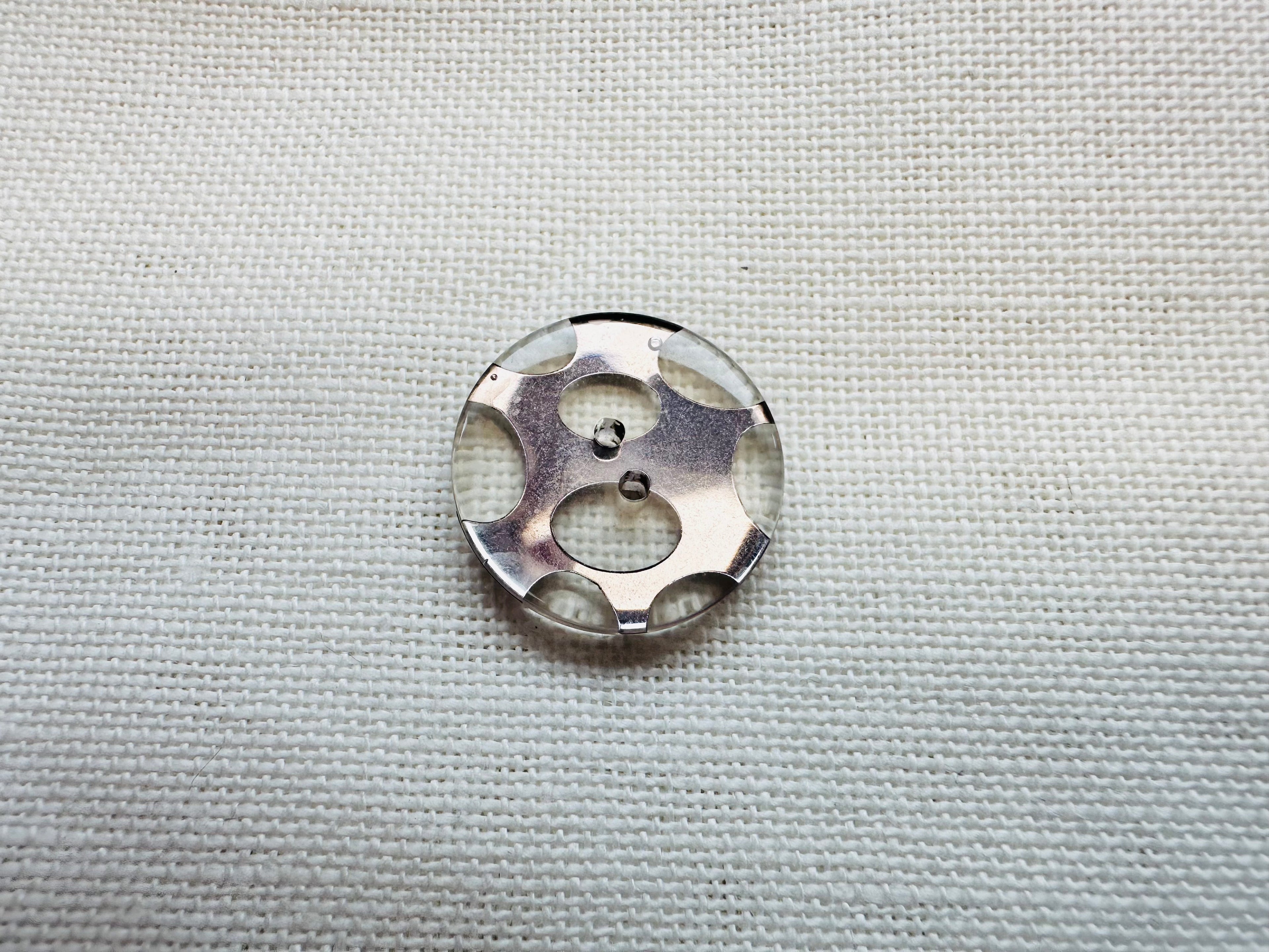 Clear and Silver Patterned Button – 23mm (36L / approx. 15/16") – Sold Individually