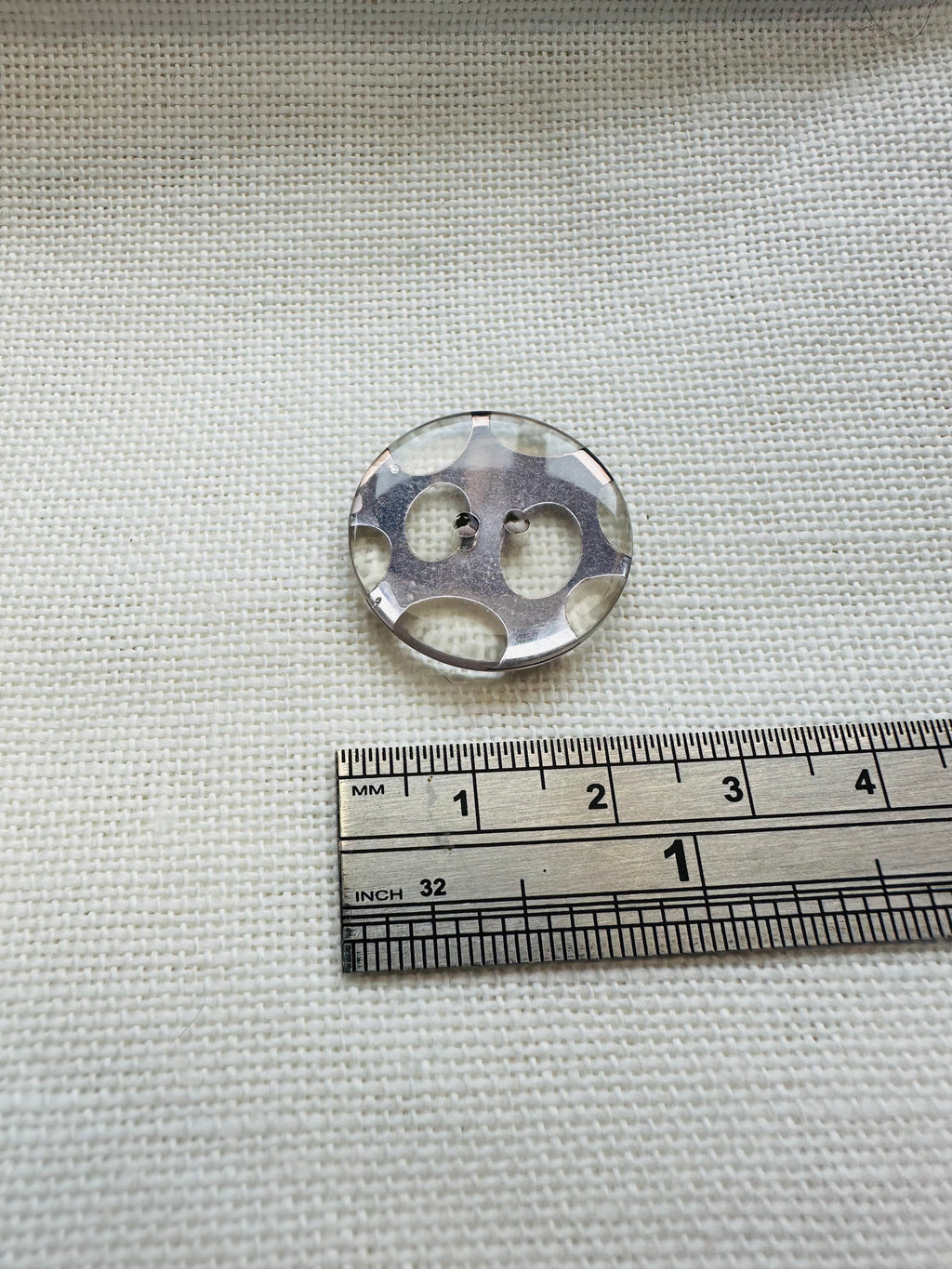 Clear and Silver Patterned Button – 23mm (36L / approx. 15/16") – Sold Individually
