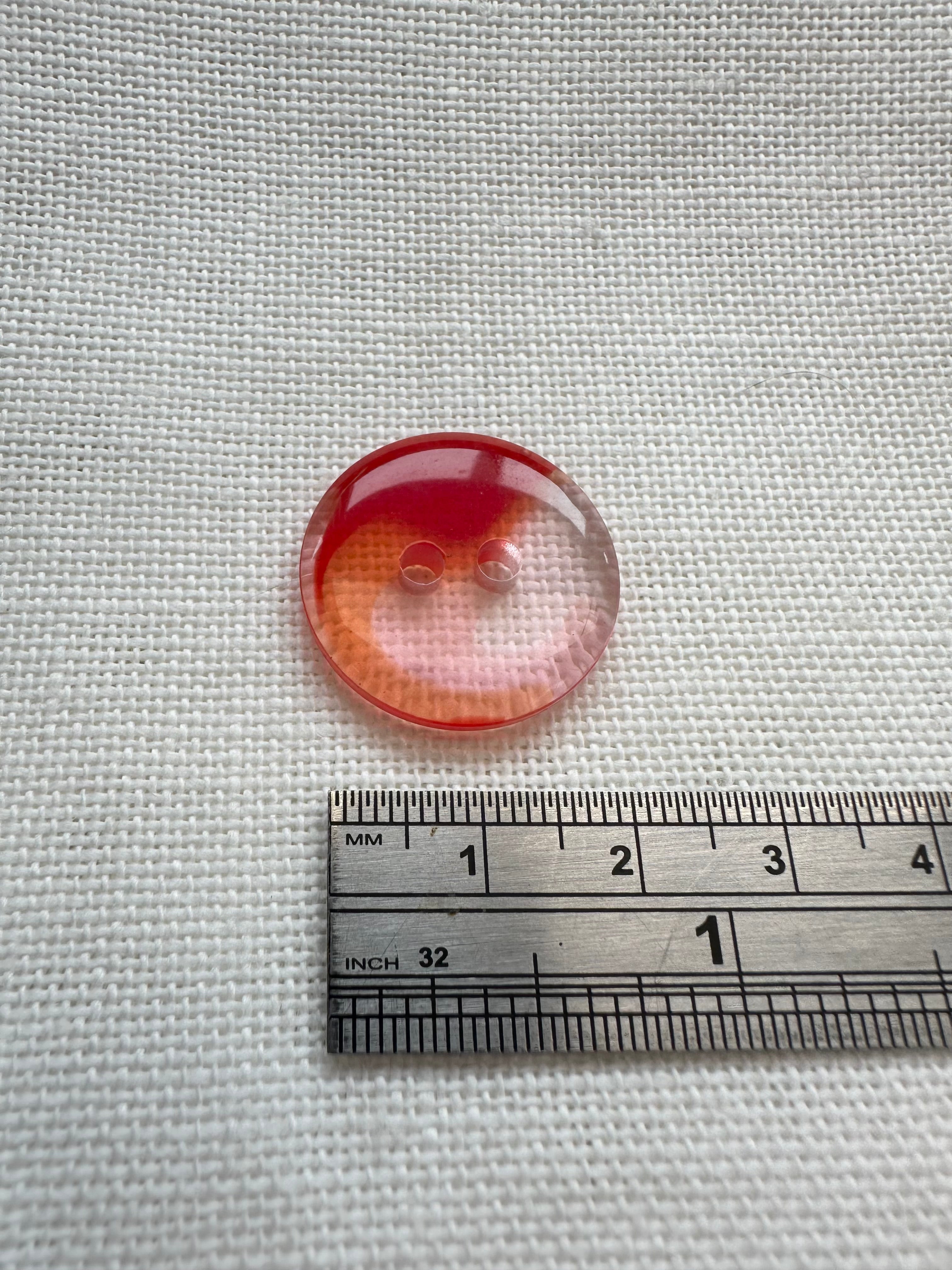 23mm Red & Amber Transparent Patterned Button – 36L 7/8 Inch