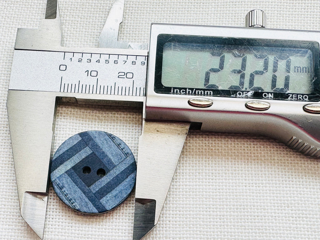 23mm Denim Blue Geometric 2 Hole Button – 36L 7/8 Inch
