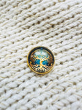 Tree of Life Glass & Metal Button 22mm – Blue & Gold – Shank Back – Sold Individually