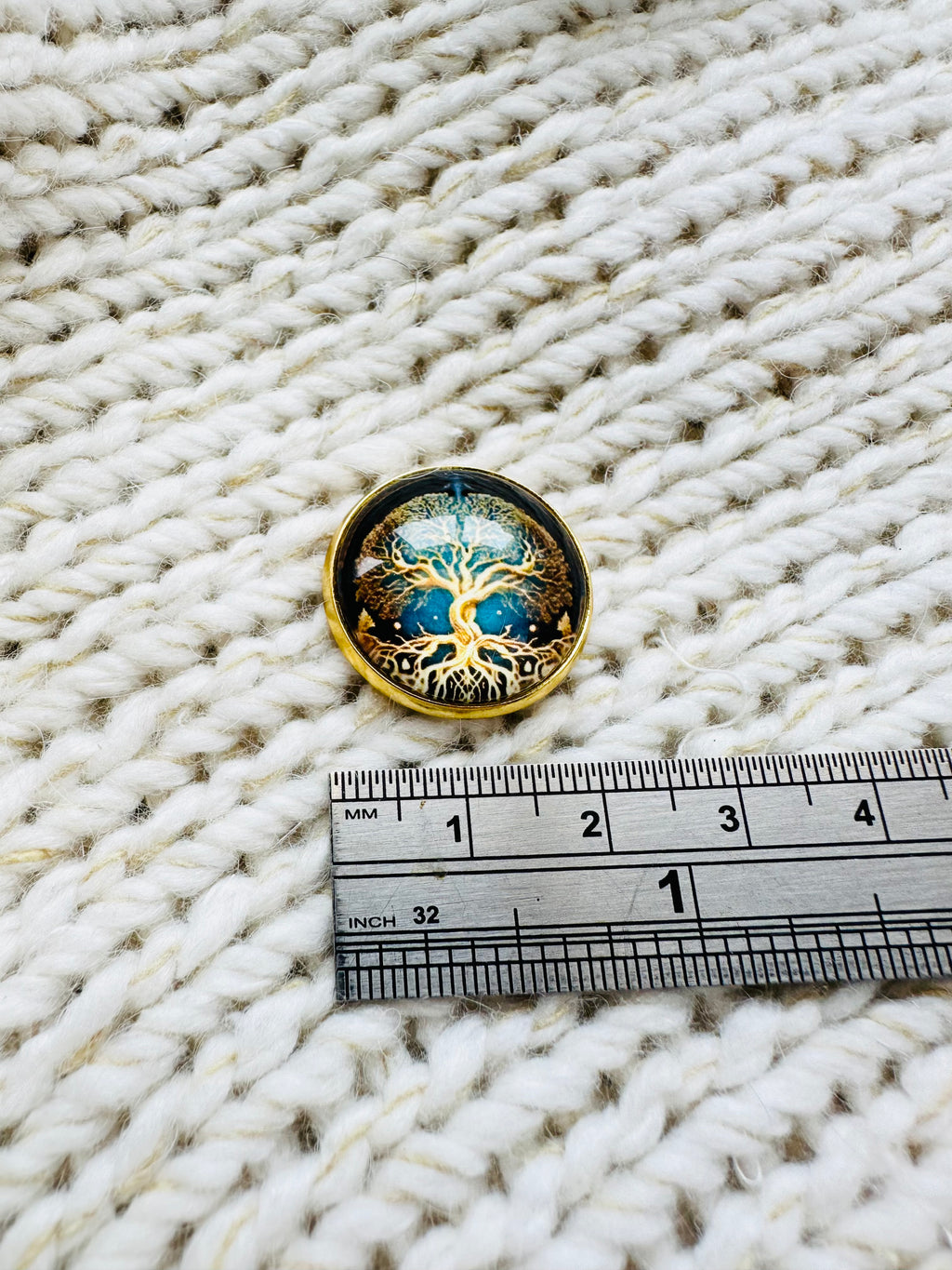 Tree of Life Glass & Metal Button 22mm – Blue & Gold – Shank Back – Sold Individually