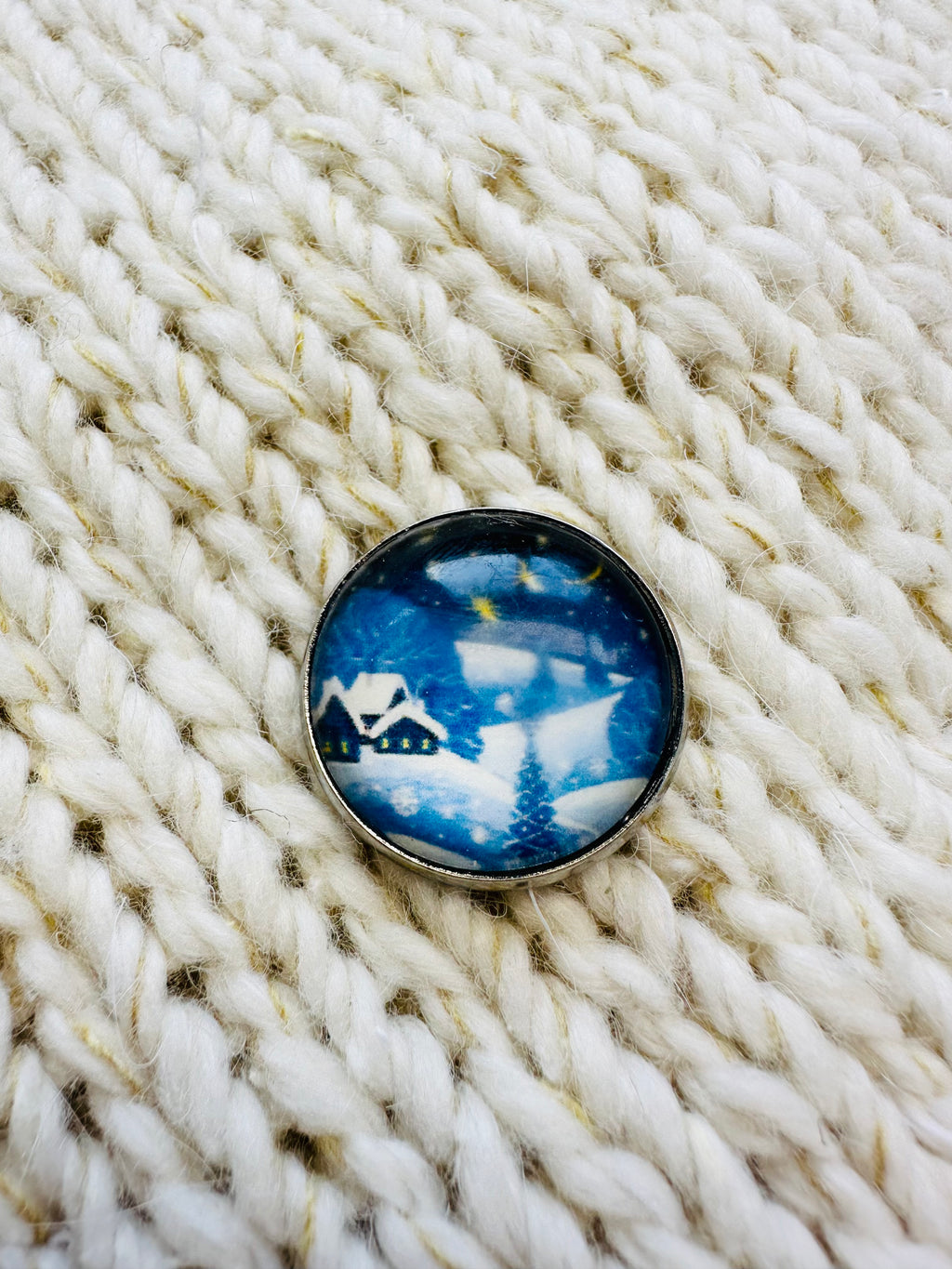 22mm Christmas Village Glass & Metal Button – Hand-Assembled in Cornwall
