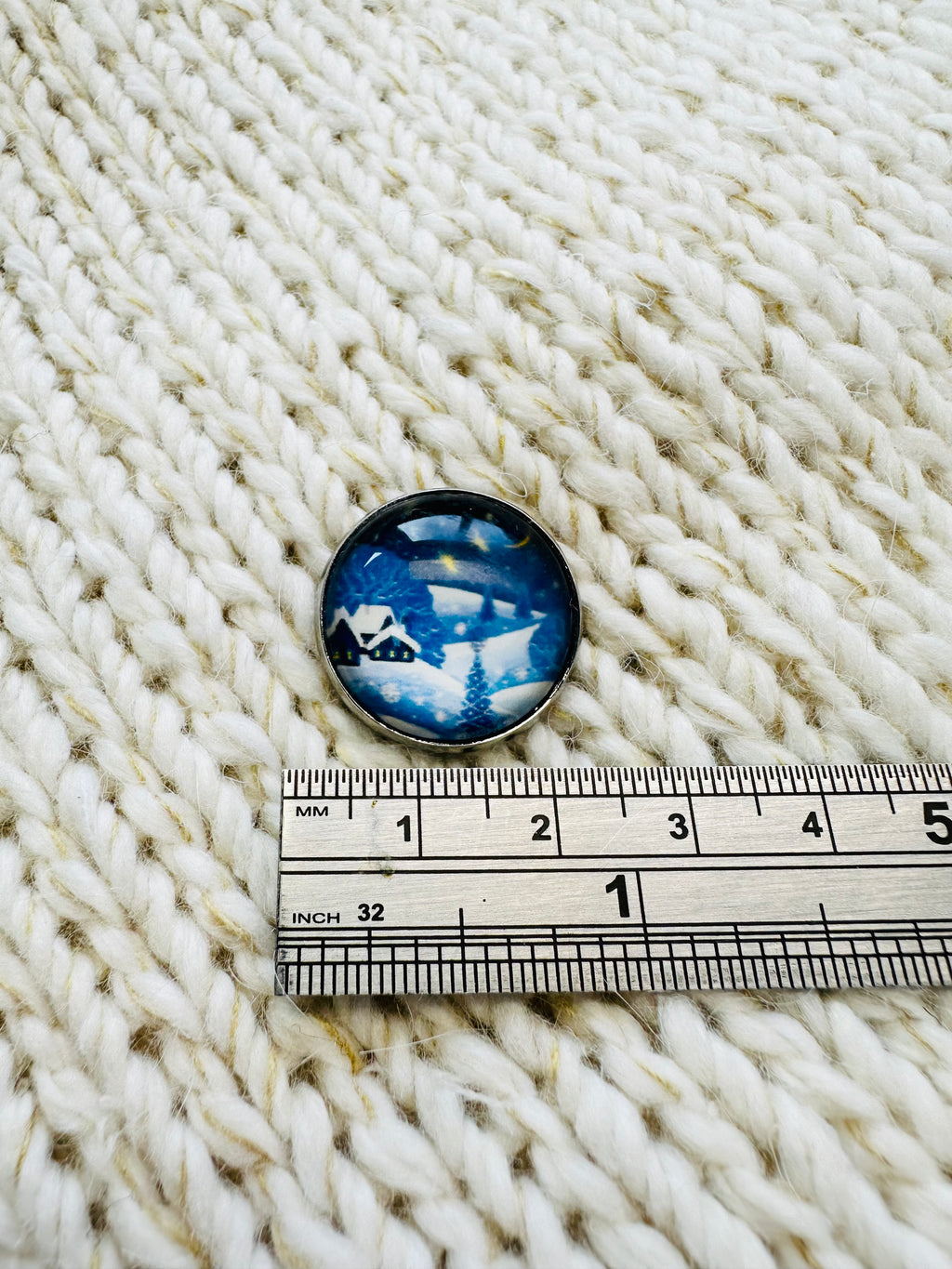 22mm Christmas Village Glass & Metal Button – Hand-Assembled in Cornwall