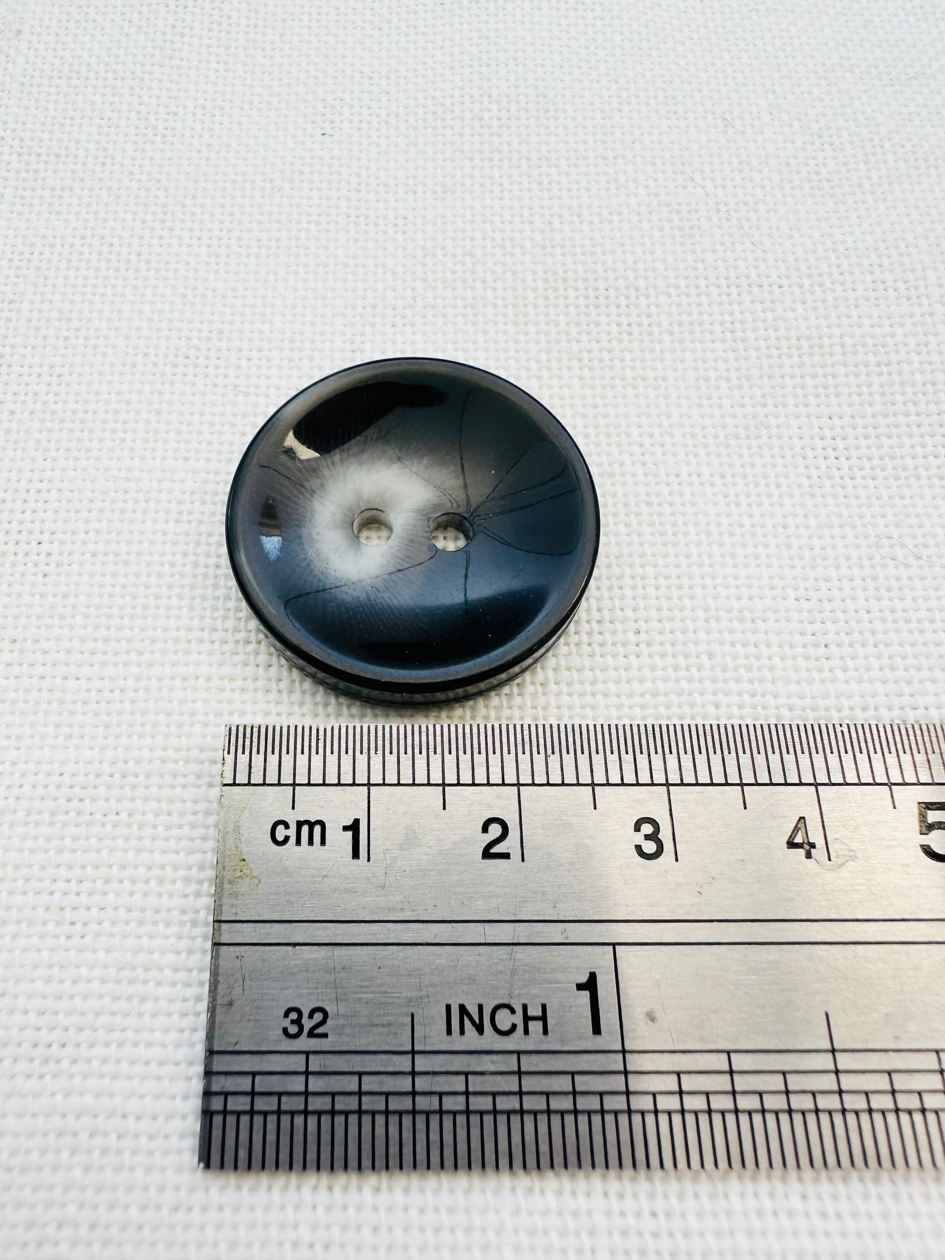 28mm Black & Grey Two-Hole Button – Sold Individually