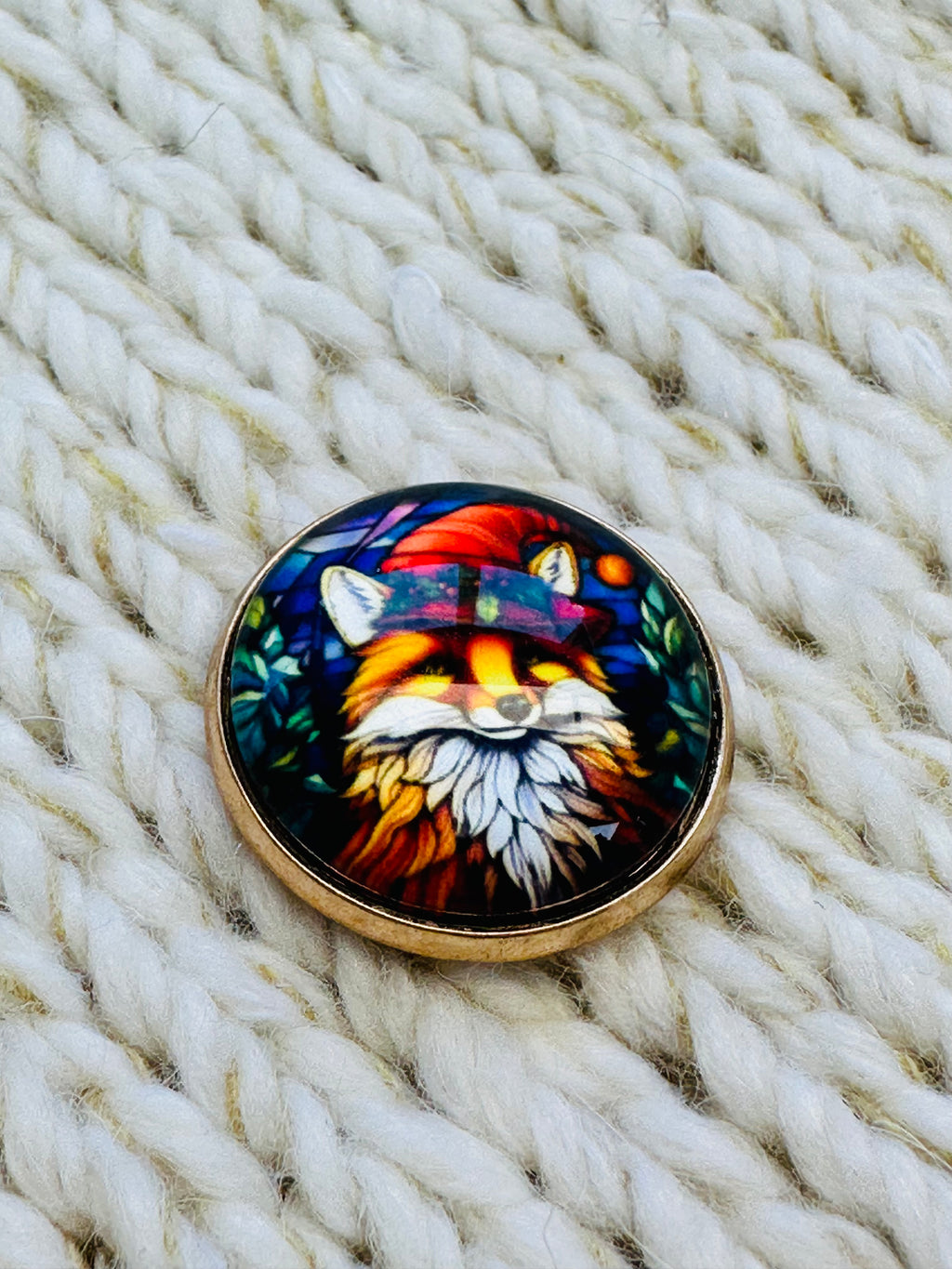 Christmas Fox Glass & Metal Button – 22mm