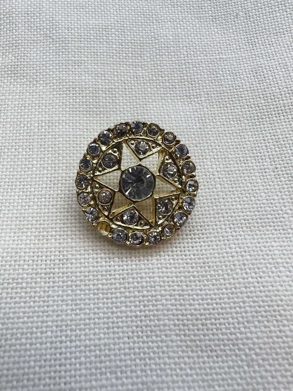 28mm Silver Rhinestone Star Button in Gold Tone Metal