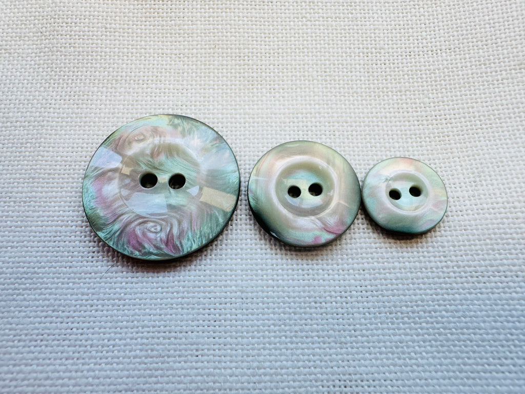 Pearlised Cream, Green & Pink Two-Hole Buttons – 15mm, 20mm & 28mm