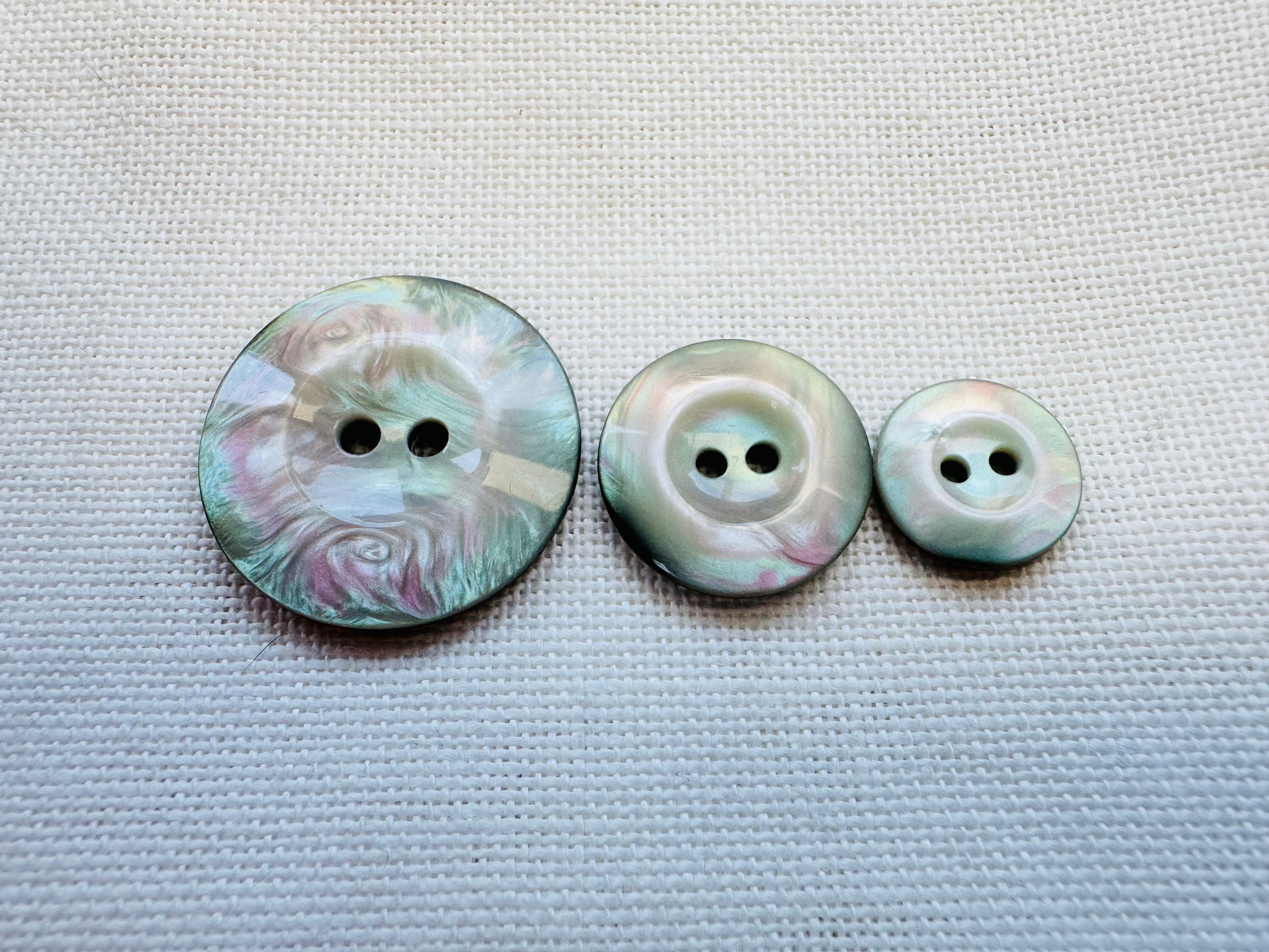 Pearlised Cream, Green & Pink Two-Hole Buttons – 15mm, 20mm & 28mm