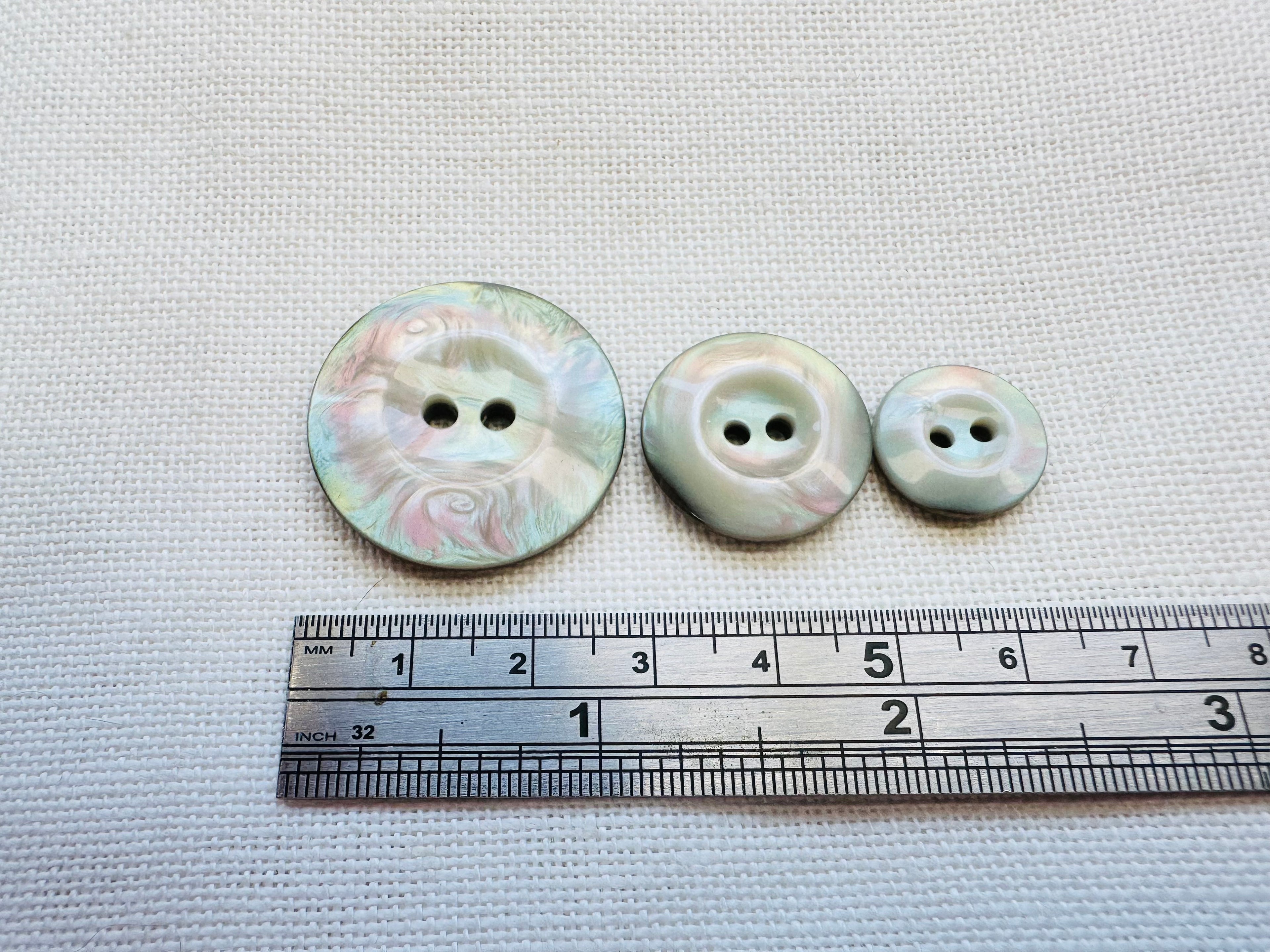 Pearlised Cream, Green & Pink Two-Hole Buttons – 15mm, 20mm & 28mm