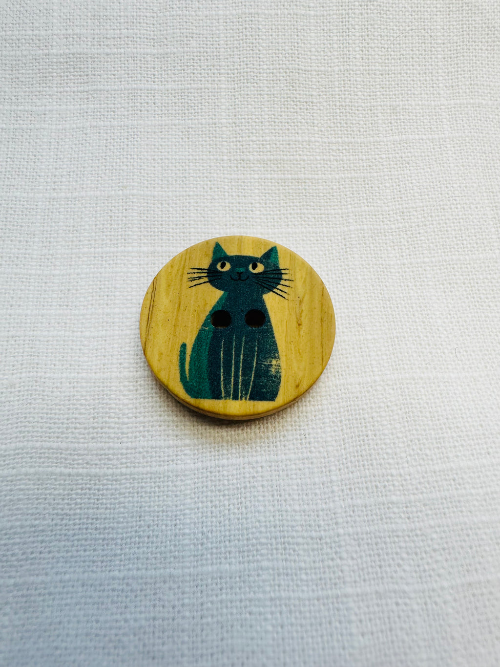 Faux Wood Cat Button – Black and Teal – 23mm