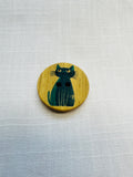 Faux Wood Cat Button – Black and Teal – 23mm