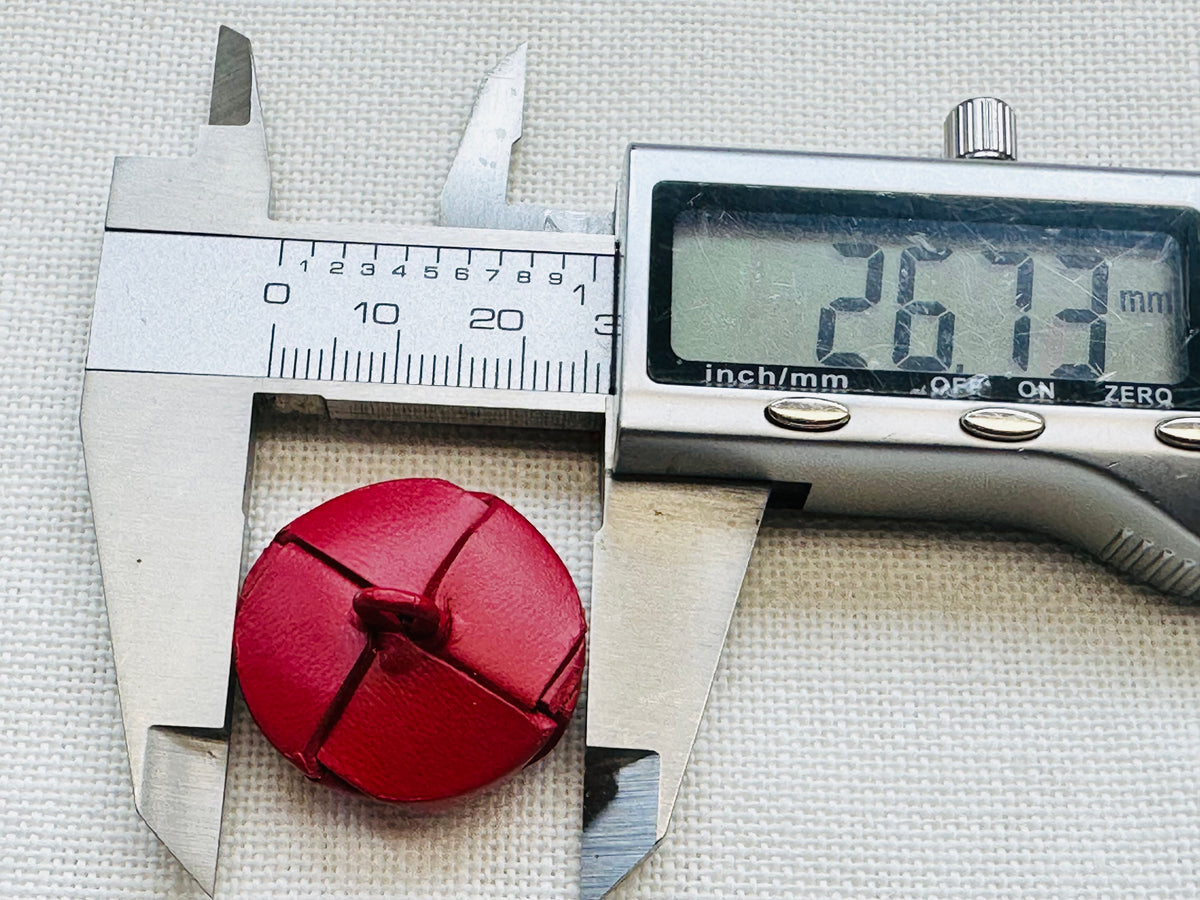 Vintage Red Leather Woven Button – 27mm