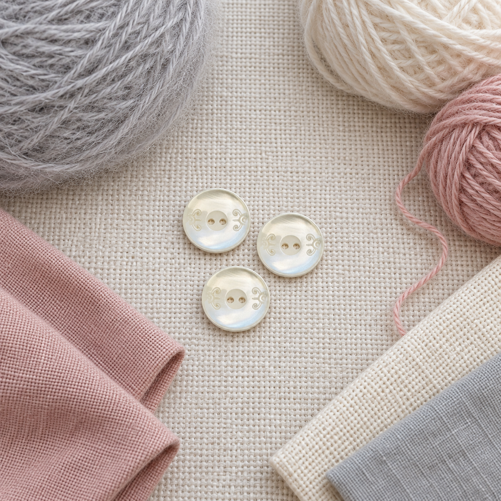 Ivory Pearl-Effect Button 18mm – Decorative Scroll Detail