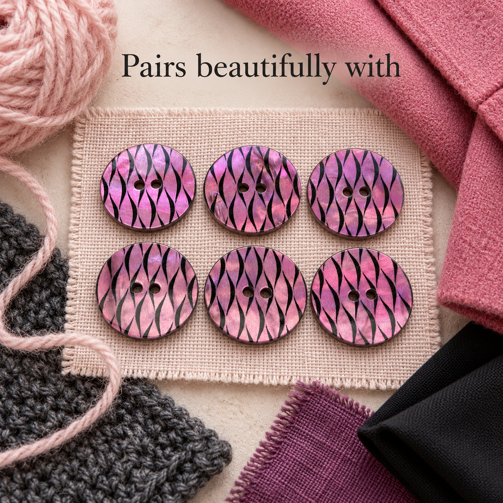 Pink & Black Wavy Pattern Button – 23mm