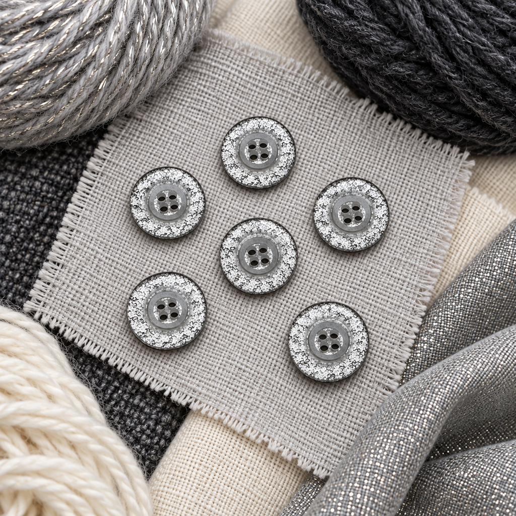 Silver Effect Textured Four-Hole Button – 21mm