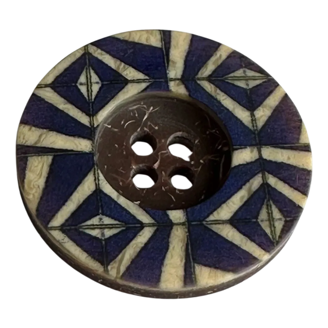 Navy button 23mm with a beige abstract design sold individually
