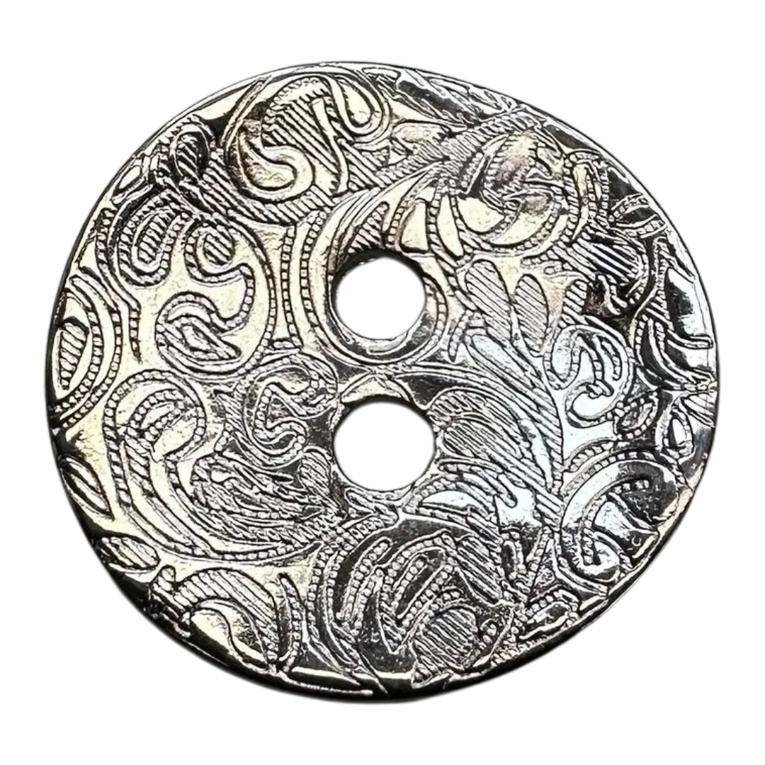 Silver Engraved Metal Button – 18mm – Decorative Pattern – Sold Individually