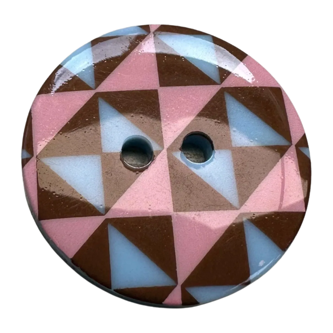 Geometric Cardigan Buttons 23mm – Pink, Brown & Cream Triangle Design – Sold Individually