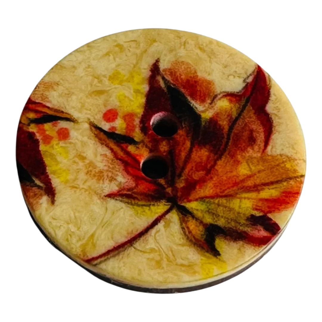 Maple leaf button 23mm Autumn tones sold individually