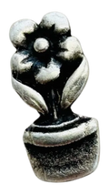 Flower Pot Metal Button – 8 x 16mm Antiqued Silver Shank Button – Sold Individually