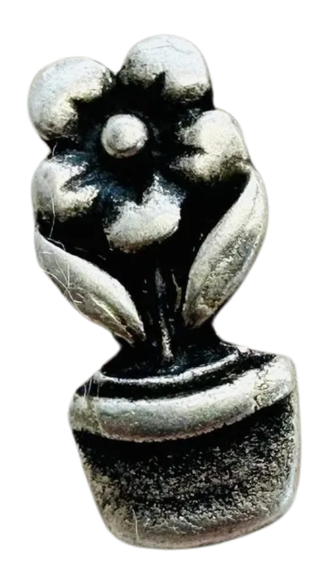 Flower Pot Metal Button – 8 x 16mm Antiqued Silver Shank Button – Sold Individually