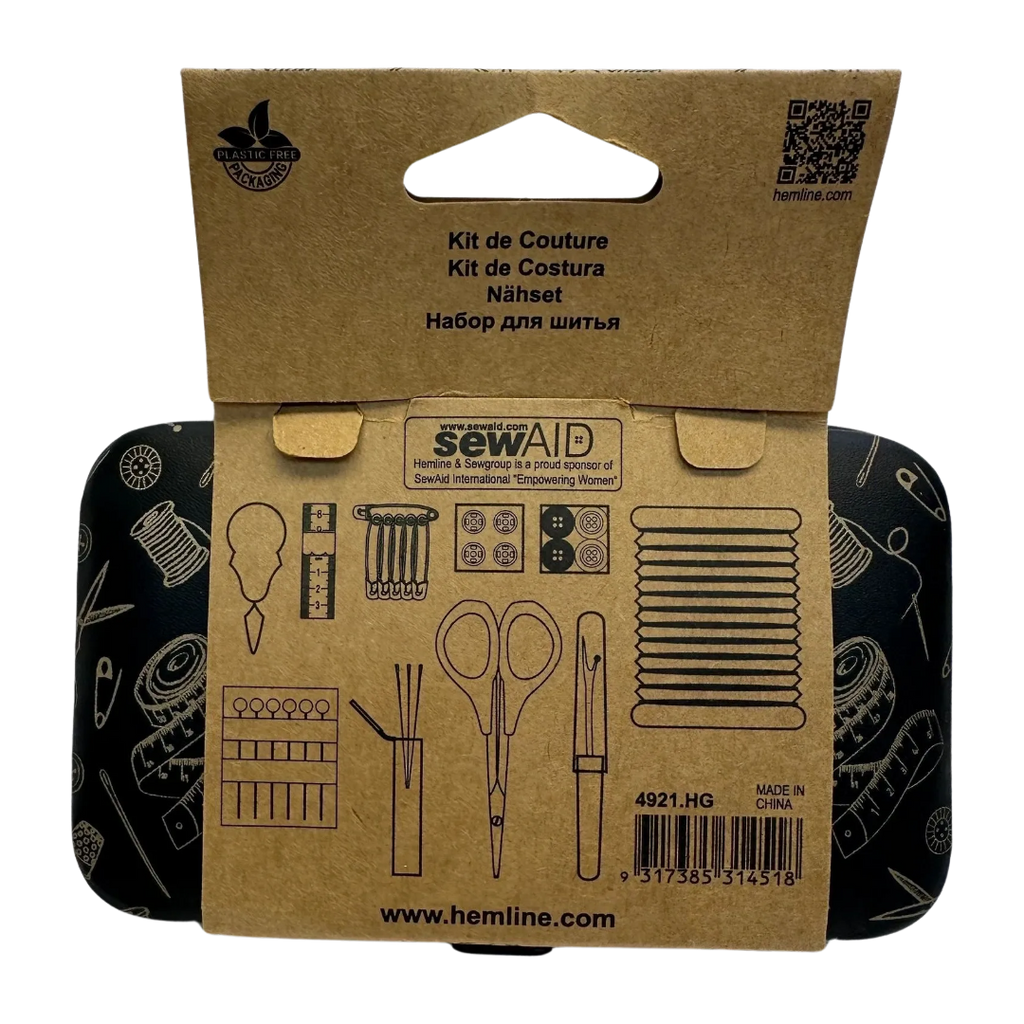 Travel Sewing Kit – Compact Case with Essential Tools – Black Sewing Print