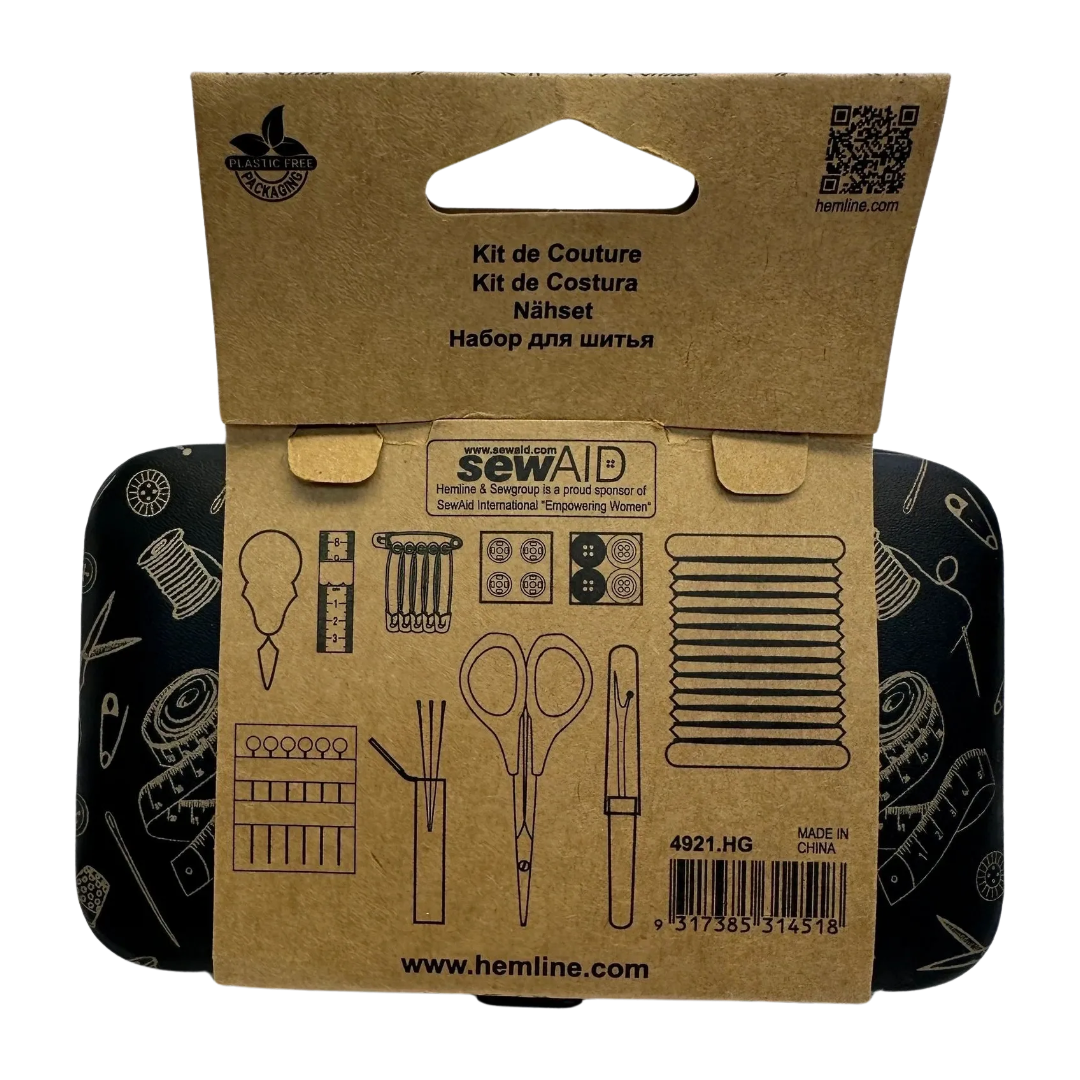 Travel Sewing Kit – Compact Case with Essential Tools – Black Sewing Print
