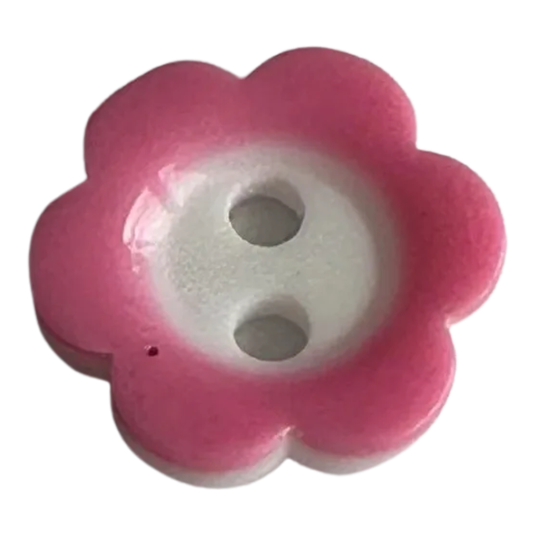 Pink flower button 11.5mm with a white centre sold individually