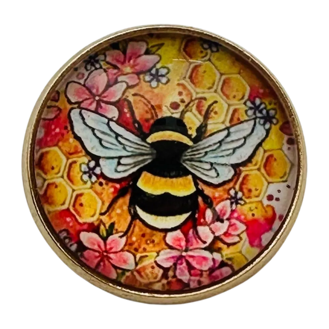 Bumble Bee button 22mm glass and metal sold individually