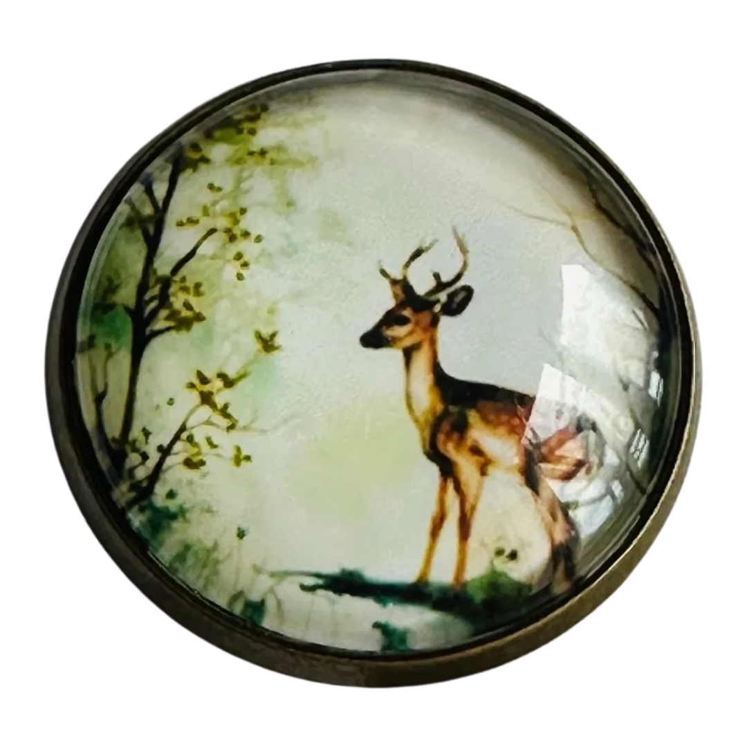 Deer button 22mm glass and metal sold individually