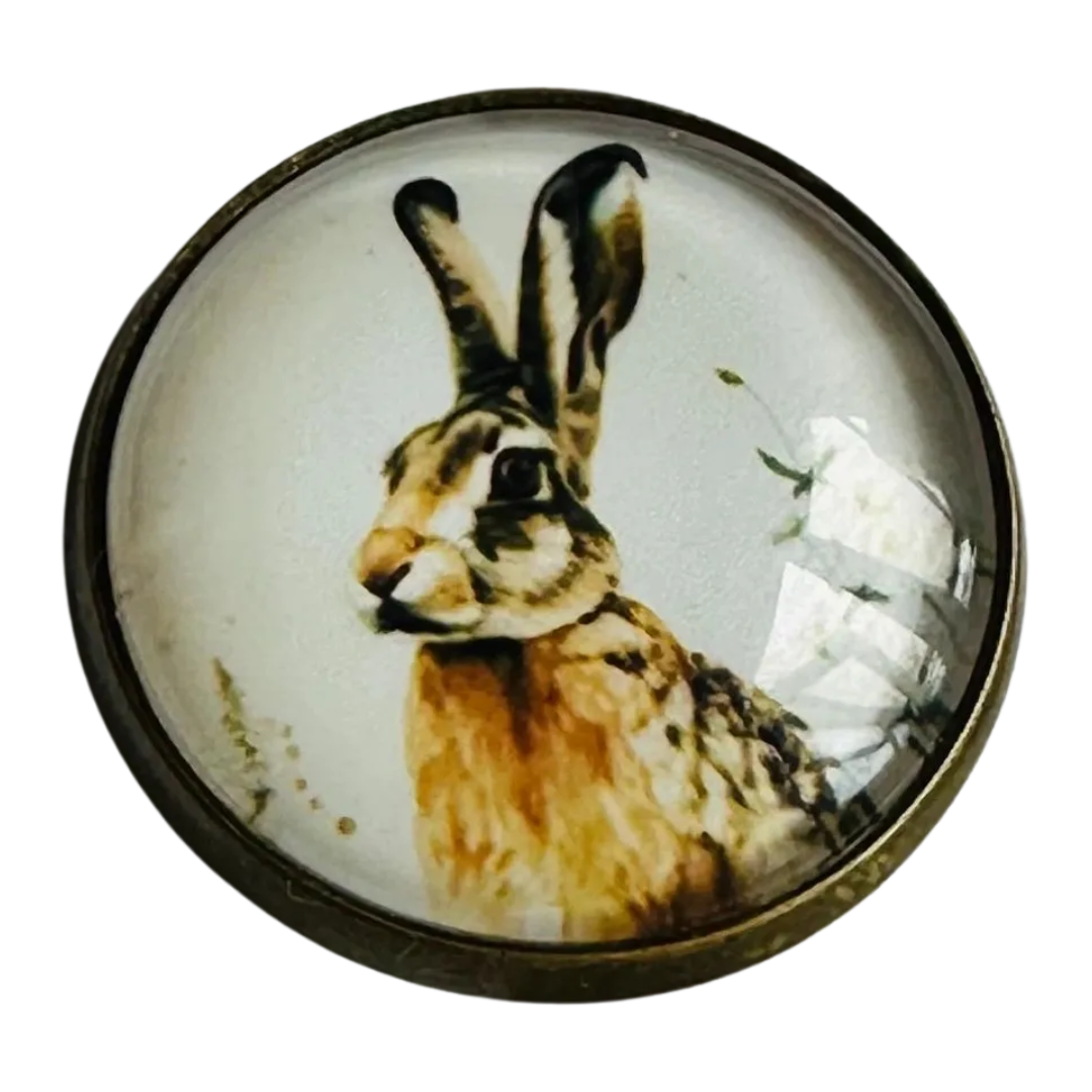 Hare button 22mm glass and metal sold individually