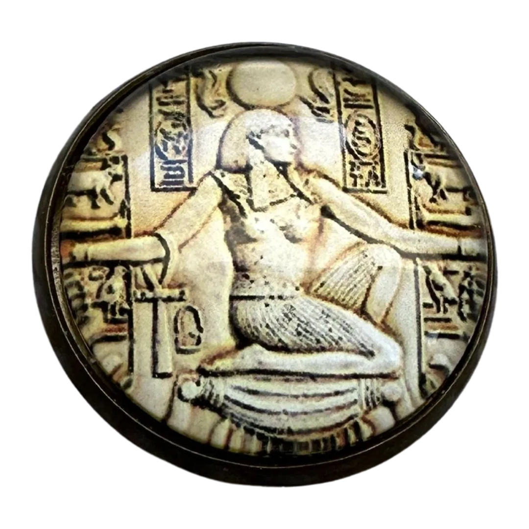 Egyptian Pharaoh Glass & Metal Button – 22mm – Sold Individually